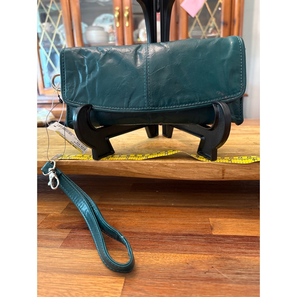 Unbranded Leather Wristlet Women OS Teal Green Excellent Floral Lining Clutch